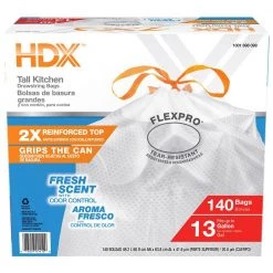 HDX FlexPro 13 Gal. Reinforced Top Fresh Scent Kitchen Trash Bag (560-Count) 18 HDX FlexPro 13 Gal. Reinforced Top Fresh Scent Kitchen Trash Bag (560-Count) -HDX Sales hdx garbage bags hd13xhfn140w f 4pk 1f 1000