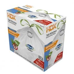 HDX 13 Gal. White Rodent Repellent Tall Kitchen Trash Bags (140-Count) 6 HDX 13 Gal. White Rodent Repellent Tall Kitchen Trash Bags (140-Count) -HDX Sales hdx garbage bags hd2425w140f c3 1000