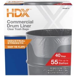 HDX 55 Gal. Clear Heavy-Duty Flap Tie Drum Liner Trash Bags (160-Count, 4-Pack, 40-Count Boxes) 15 HDX 55 Gal. Clear Heavy-Duty Flap Tie Drum Liner Trash Bags (160-Count, 4-Pack, 40-Count Boxes) -HDX Sales hdx garbage bags hd55wc040c 4pk c3 1000
