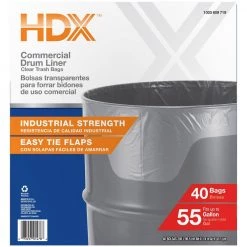 HDX 55 Gal. Clear Heavy-Duty Flap Tie Drum Liner Trash Bags (320-Count) Eight 40-Count Boxes -HDX Sales hdx garbage bags hd55wc040c 8pk 76 1000