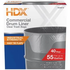 HDX 55 Gal. Clear Heavy-Duty Flap Tie Drum Liner Trash Bags (320-Count) Eight 40-Count Boxes -HDX Sales hdx garbage bags hd55wc040c 8pk c3 1000