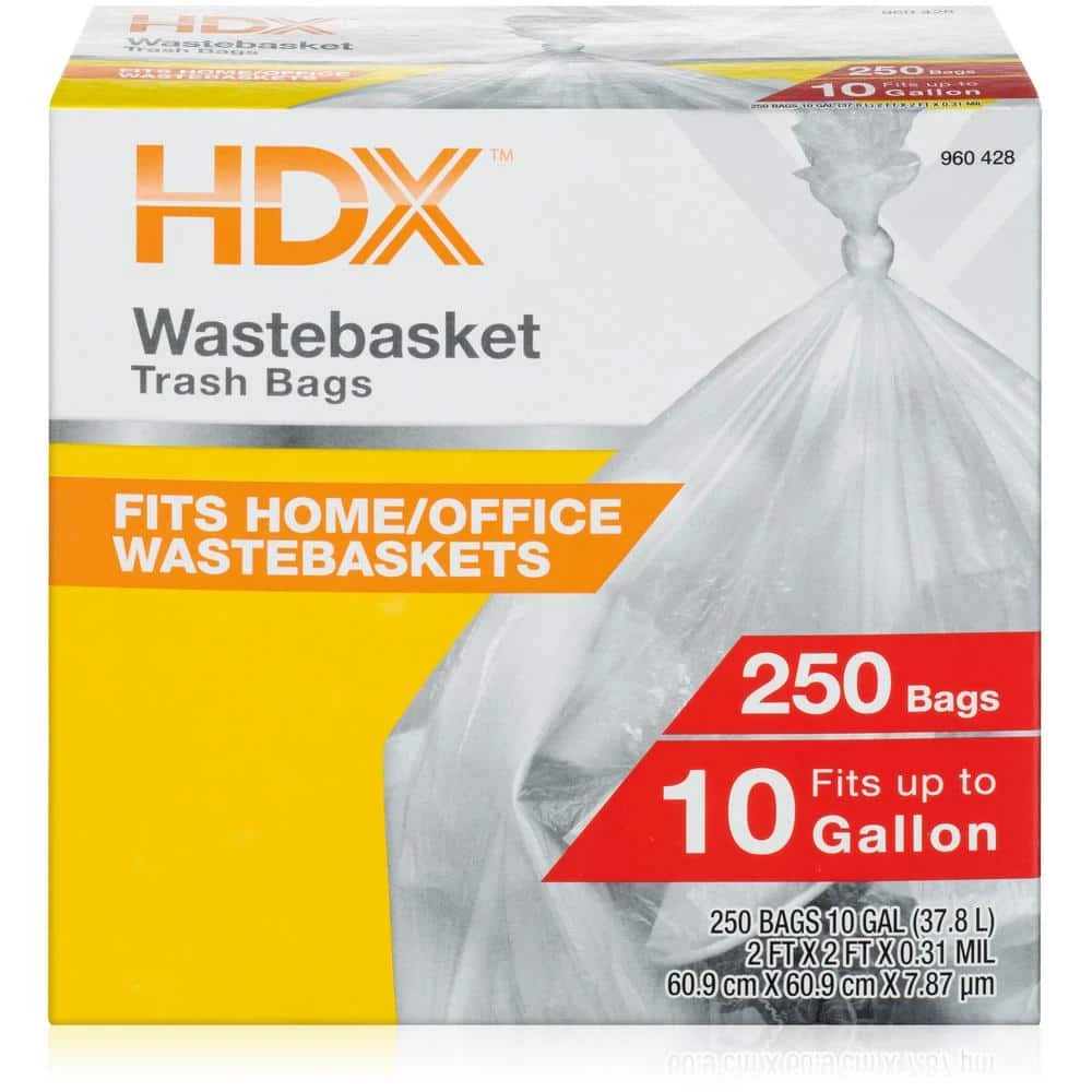HDX 10 Gal. Clear Waste Liner Trash Bags (250-Count) 1 HDX 10 Gal. Clear Waste Liner Trash Bags (250-Count)