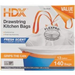 HDX 13 Gallon Scented Flex Drawstring Kitchen Trash Bags (140-Count) -HDX Sales hdx garbage bags hdx13gwhit140 40 1000