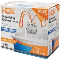 HDX 13 Gallon Scented Flex Drawstring Kitchen Trash Bags (140-Count) -HDX Sales hdx garbage bags hdx13gwhit140 a0 1000