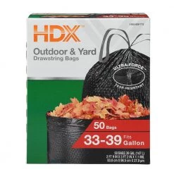 HDX 33-39 Gal. Black Heavy Duty Drawstring Trash Bags (50-Count) - For Outdoor and Yard Waste