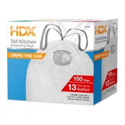 HDX 13 Gal. FLEX White Drawstring Kitchen Trash Bags (150 Count)