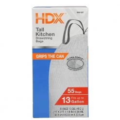 HDX 13 Gal. FLEX White Drawstring Kitchen Trash Bags (55 Count)