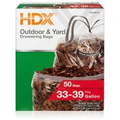 HDX 39 Gal. Clear Flex Drawstring Trash Bags (50-Count) - For Outdoor, Yard Waste and Industrial