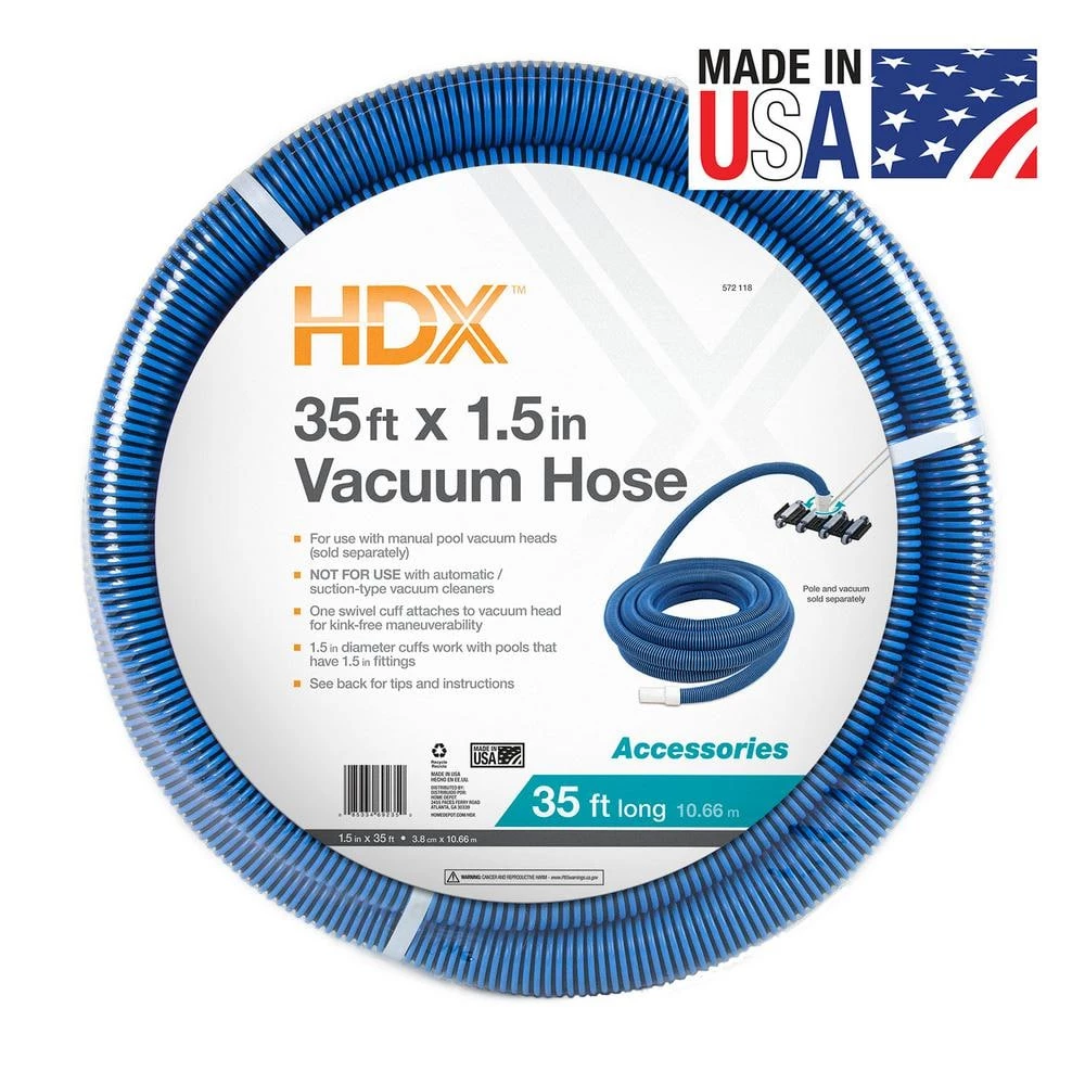 HDX Spiral-Wound 35 ft. x 1 1/2 in. Diameter Swimming Pool Vacuum Hose for In-Ground and Above-Ground Pools 1 HDX Spiral-Wound 35 ft. x 1 1/2 in. Diameter Swimming Pool Vacuum Hose for In-Ground and Above-Ground Pools