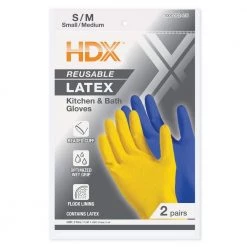 HDX Kitchen and Bath, Yellow and Blue 11 mil Reusable Latex - S/M (2-Pair) 10 HDX Kitchen and Bath, Yellow and Blue 11 mil Reusable Latex - S/M (2-Pair) -HDX Sales hdx rubber gloves 24125 012 1f 1000