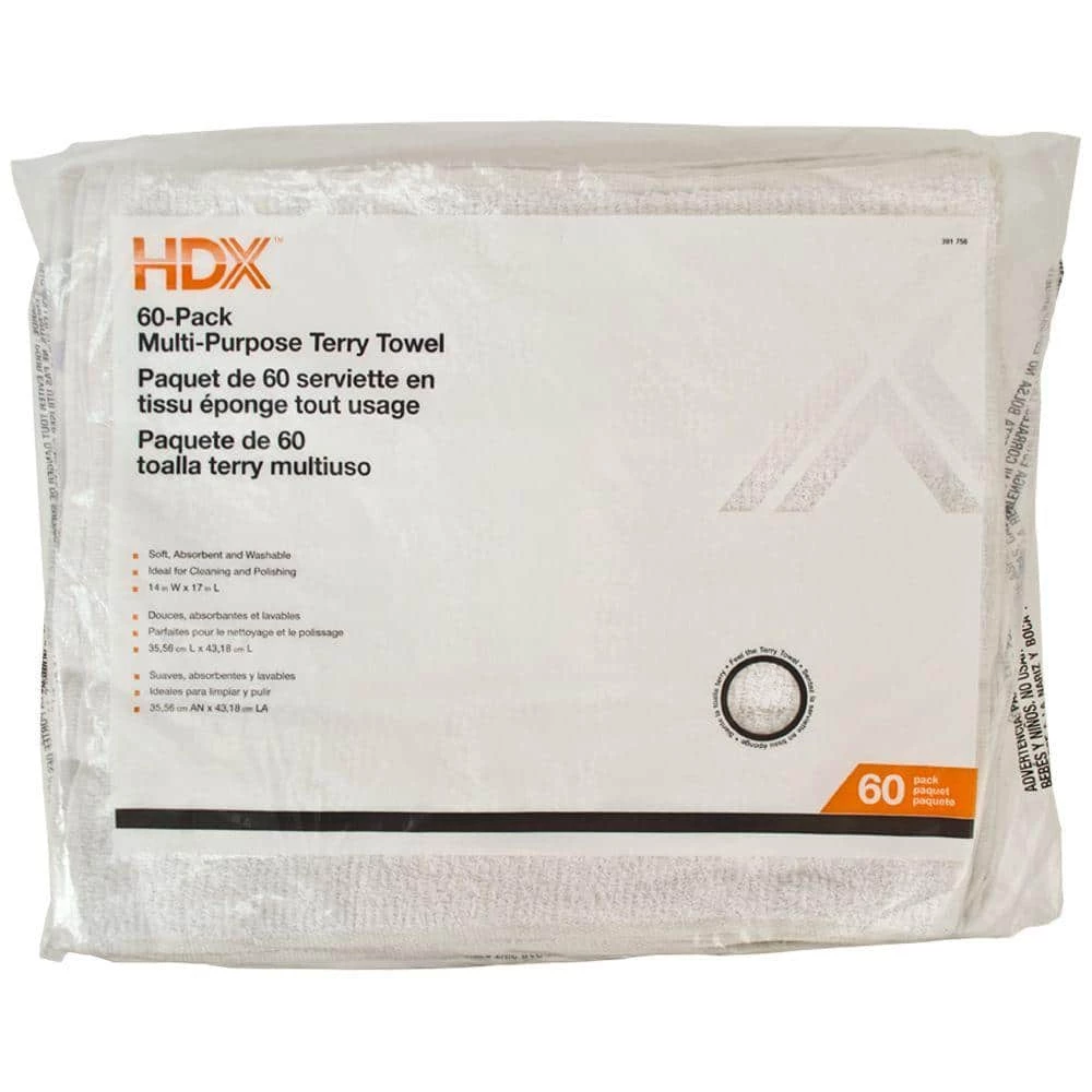 HDX 14 in. x 17 in. Multi-Purpose Terry Cloth (60-Pack) 1 HDX 14 in. x 17 in. Multi-Purpose Terry Cloth (60-Pack)