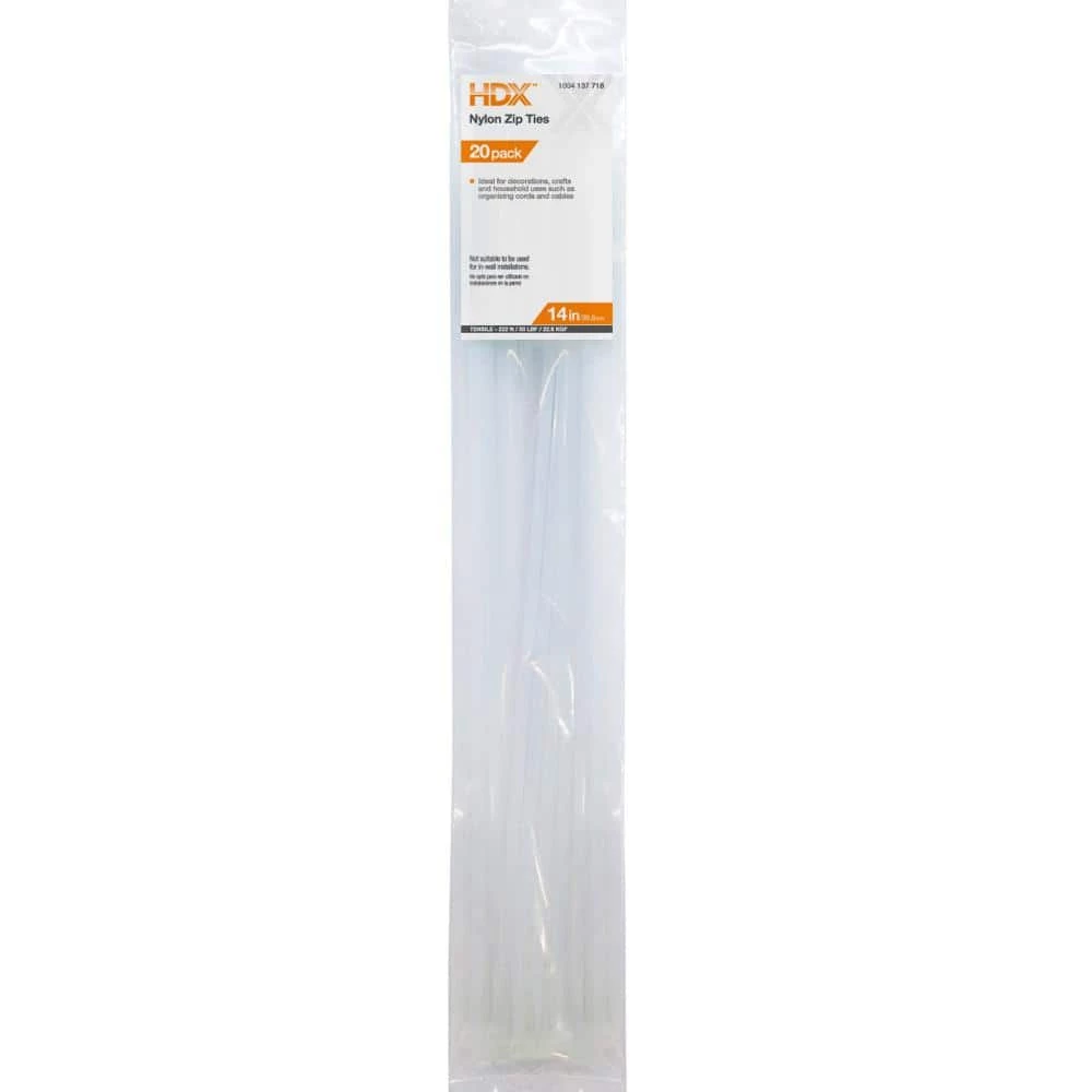 HDX 14 in. Zip Ties, Natural (20-Pack) 1 HDX 14 in. Zip Ties, Natural (20-Pack)