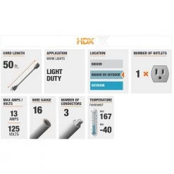 HDX 50 ft. 16/3 Light-Duty Indoor/Outdoor Extension Cord, Orange -HDX Sales orange hdx general purpose cords hd 277 517 40 1000