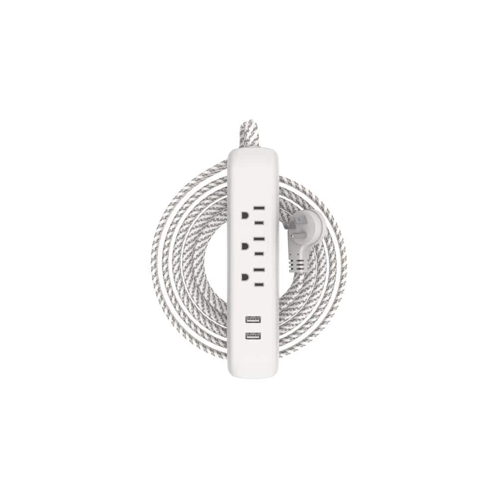 HDX 15 ft. 16/3 3 Outlet, 2 USB Braided Extension Cord in White and Grey 2 HDX 15 ft. 16/3 3 Outlet, 2 USB Braided Extension Cord in White and Grey - Image 2