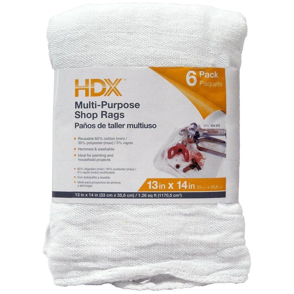 HDX 13 in. x 14 in. 36/cs Painter's Rags (6-Pack) 1 HDX 13 in. x 14 in. 36/cs Painter's Rags (6-Pack)